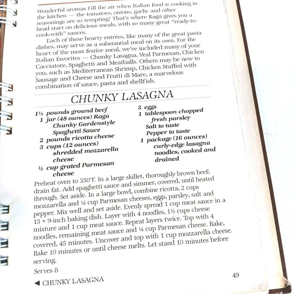 Great Italian Cooking Starts‎ w RAGU by Ragu Foods Staff Spiral Hardcover 1984